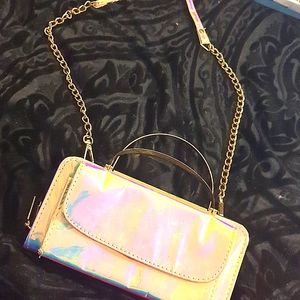 Chrome crossbody clutch